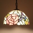 Bird & Rose Hallway Pendant Light Stained Glass One Light Tiffany Antique Ceiling Pendant