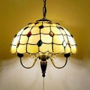 Antique Multi-Color Beads Pendant Light Scalloped Shade Glass Metal Hanging Light in Beige for Foyer