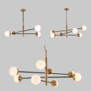 Nordic Style Gold Suspension Light with Globe Shade 4/6/8 Lights Opal Glass Chandelier for Restaurant