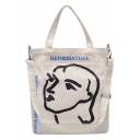 New Stylish Letter HENRIMATISSE Figure Printed Canvas School Shoulder Bag 34*4.5*34 CM