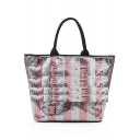 Trendy Colorblock Striped Sequin Pink Shoulder Bag Tote Shopper Bag 47*39*20 CM