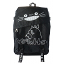 Cute Cartoon Totoro Letter Printed Ribbon Embellishment Black School Bag Backpack 45*30*12 CM