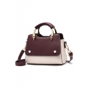 Women's Fashion Color Block Button Embellishment Commuter Satchel Handbag 21.5*11*16 CM