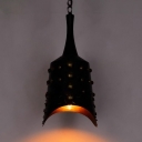 Antique Style Black Hanging Light Ancient China Bell 1 Light Metal Ceiling Light for Bar KTV