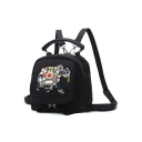 National Style Elephant Pattern Bead Embellishment Portable Black Casual Bag Backpack 20*12*19 CM