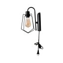 Metal Cage Wall Sconce with Plug In Cord 1 Light Vintage Style Sconce Light in Black for Bar
