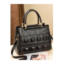 Popular Fashion Solid Color PU Leather Button Embellishment Commuter Satchel Handbag 29*12*21 CM
