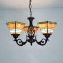 Rustic Style Craftsman Chandelier 3 Lights Stained Glass Hanging Light for Bedroom Hallway