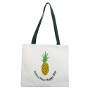 Cute Cartoon Pineapple Letter Printed White Canvas Shoulder Bag 32*31.5 CM