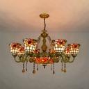 Stained Glass Sunflower Chandelier Villa 9 Lights Tiffany Style Rustic Suspension Light