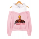 New Stylish Iron Figure Letter FATHER I LOVE YOU 3000 Cold Shoulder Pullover Hoodie