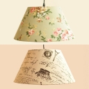 Fabric Flower/Letter Pendant Light 1 Light Antique Hanging Lamp in Beige/Green for Bedroom