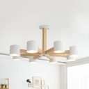 Drum Study Room Chandelier Wood 6/8 Lights Nordic Style LED Pendant Light in Gray/White/Yellow