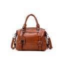 Stylish Solid Color Large Capacity Leather Satchel Tote Handbag for Women 27*13*21 CM