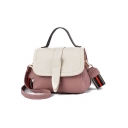 Trendy Colorblcok Stripe Strap Leather Satchel Shoulder Bag 22*13*18 CM