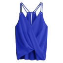 Summer Trendy Simple Plain Multi-Straps Sleeveless V Neck Chiffon Cami Top