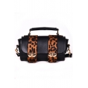 Trendy Leopard Pattern Belt Buckle PU Leather Satchel Messenger Bag 20*11*10 CM