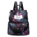 Fashion Floral Printed Letter Patchwork Large Capacity Black Oxford Cloth Travel Bag College Backpack 32*14*32 CM