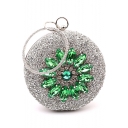 Luxury Green Crystal Rhinestone Embellishment Glitter Sliver Round Clutch Handbag 18*18 CM