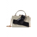 Popular Fashion Colorblock Bow Embellishment Crossbody Satchel Bag with Chain Strap 18*12*8 CM