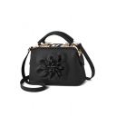 Women's Glamorous Plain Flower Embellishment Crossbody Satchel Bag with Zipper 25*13*17 CM