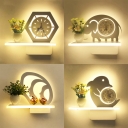Modern Style White Wall Sconce with Vase & Plant Acrylic Sconce Light in Warm for Boy Girl Bedroom
