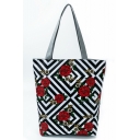 Designer Creative Stripe Geometry Floral Printed Black and White Shoulder Bag 27*11*38 CM