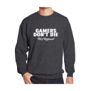 Street Style Letter GAMERS DON'T DIE Print Round Neck Long Sleeve Basic Fitted Sweatshirt