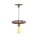 Glass Bare Bulb Ceiling Pendant Restaurant 1 Light Industrial Hanging Light with Gear in Aged Brass