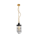 Industrial Wire Frame Pendant Lamp 1 Light Clear Glass Hanging Light in Black for Kitchen Cafe