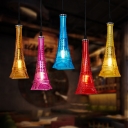 Glass Tower Shape Ceiling Pendant KTV Restaurant 1 Light Creative Hanging Lighting