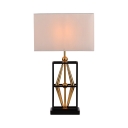 Elegant Style Rectangle Table Lamp Fabric 1 Light White Plug In Study Light for Office