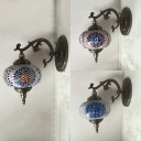 KTV Restaurant Spherical Wall Light Stained Glass 1 Light Moroccan Turkish Blue/Red/White Wall Sconce
