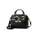 Women's Elegant Floral Embroidered Pattern PU Leather Work Satchel Handbag 22*12*17 CM