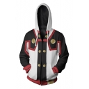 New Stylish 3D Colorblocked Comic Cosplay Costume Black and White Zip Up Hoodie