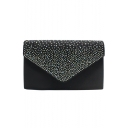 Stylish Plain Rhinestone Ruffle Embellishment Evening Envelope Clutch Bag 21*13*5 CM