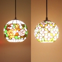 Multi-Color Globe Pendant Light 1 Light Rustic Style Stained Glass Hanging Lamp for Cafe