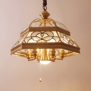 Elegant Style Bell Suspension Light with Pull Chain 19.5 Inch Glass Ceiling Light in Gold for Study Room