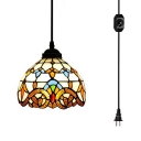 Stained Glass Bowl Pendant Lamp 1 Head Victorian Style Plug In Ceiling Light for Balcony