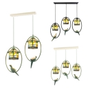 Stained Glass House Hanging Light with Resin Pigeon 2/3 Lights Tiffany Vintage Pendant Light for Bar