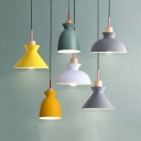 Living Room Ceiling Pendant with Shade Aluminum Single Light Modern Hanging Light in Gray/Green/White/Yellow