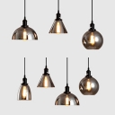 Linear Canopy Pendant Lamp Dining Room 3/4 Lights Smoke Gray Glass Antique Suspension Light in Black