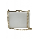 Trendy Solid Color Metal Edging White Crossbody Clutch Bag with Chain Strap 18*14*4 CM
