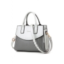 Fashion Stripe Printed PU Leather Work Satchel Handbag for Women 29*13*22 CM