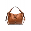 Fashion Retro Solid Color PU Leather Drawstring Belt Buckle Design Brown Satchel Messenger Bag 34*18*31 CM