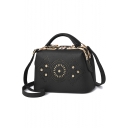 Women's Glamorous Plain Hollow-out Rhinestone Embellishment Crossbody Satchel Bag with Zipper 25*13*16 CM