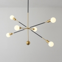 Contemporary Linear Hanging Light with Orb Milk Glass 6 Bulbs Gold Chandelier for Restaurant
