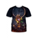 New Stylish Cool 3D Infinite Glove Printed Round Neck Short Sleeve Fitted T-Shirt