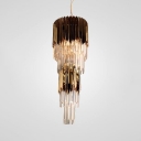 Metal Cylinder Chandelier Light Dining Table Cafe Luxurious Style Pendant Light with Glittering Crystal
