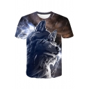 Fashion Lightning Wolf 3D Printing Round Neck Short Sleeve T-Shirt